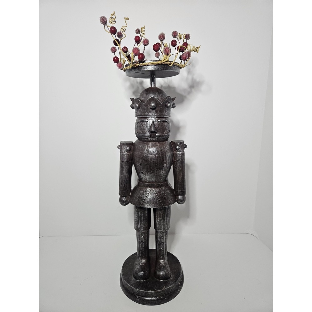 Pier 1 Imports Rustic Metal Nutcracker Pillar Candle Holder Christmas Decor 17"